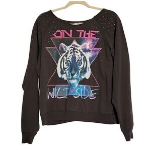 Freeze On The Wild Side Tiger Graphic Sweatshirt Women's Medium Studded Pullover
